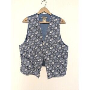 Vintage 90s Jones & Co Blue Foulard Rayon Women's Vest Top M Buckle Back